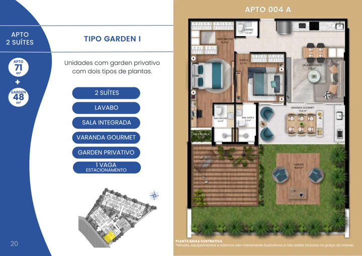 Planta ilustrativa do Blue Vilas · perspectiva ilustrativa
