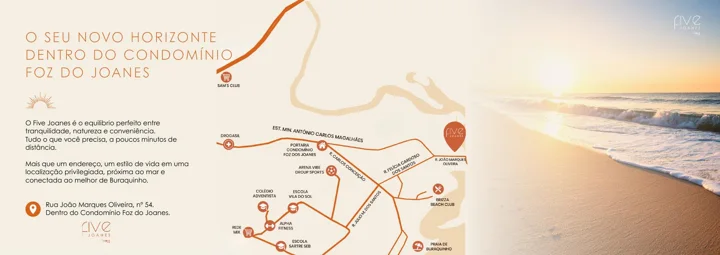 Mapa de localização do Five Joanes fornecido no book da incorporadora