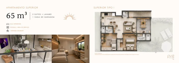 Planta ilustrativa do apartamento superior tipo I; abrir para ampliar