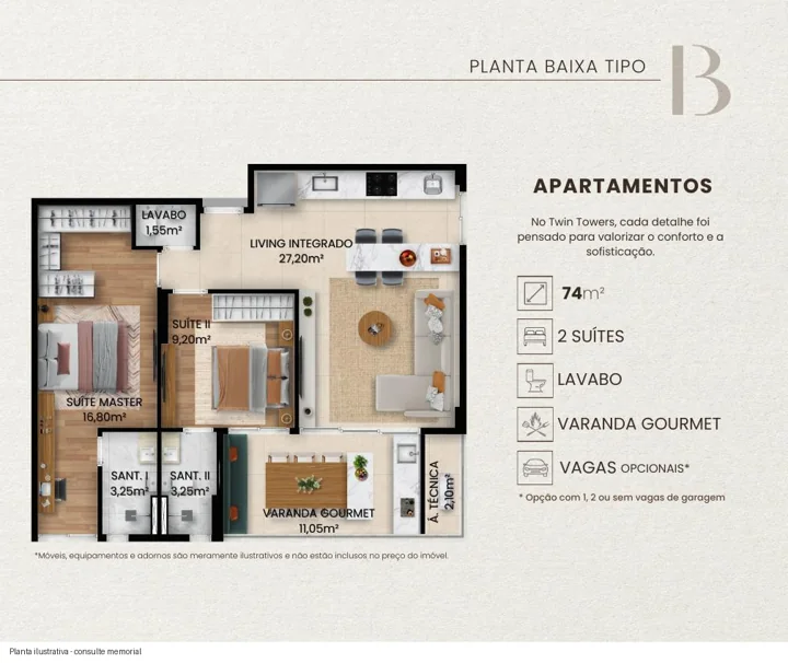 Planta ilustrativa Twin Towers; abrir para ampliar